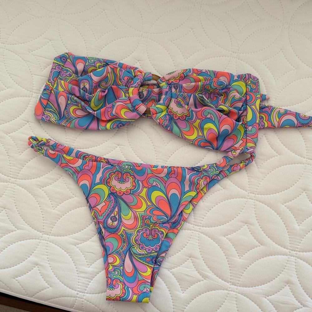 Kulani Kinis Multicolor Floral Paisley Bikini - Pink, Blue, Yellow, Green
